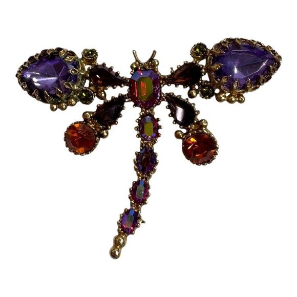 Vintage Dragonfly Brooch Pin W/ Blue Red Rhinestones Mothers Day Gift Insect - Picture 1 of 4